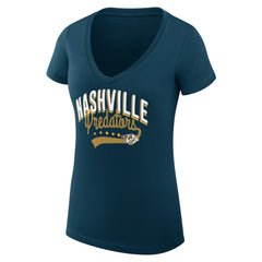 NHL Nashville Predators G-III 4Her by Carl Banks Women's Super-Slim Fit Lightweight Filigree Logo V-Neck T-Shirt – Navy