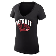 NHL Detroit Red Wings G-III 4Her by Carl Banks Women's Super-Slim Fit Lightweight Filigree Logo V-Neck T-Shirt – Black