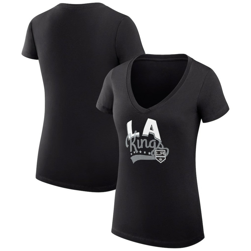 NHL Los Angeles Kings G-III 4Her by Carl Banks Women's Super-Slim Fit Lightweight Filigree Logo V-Neck T-Shirt – Black