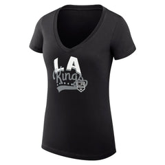 NHL Los Angeles Kings G-III 4Her by Carl Banks Women's Super-Slim Fit Lightweight Filigree Logo V-Neck T-Shirt – Black