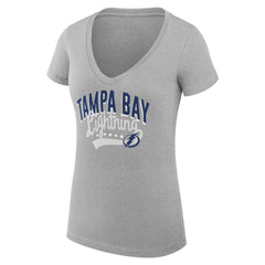 NHL Tampa Bay Lightning G-III 4Her by Carl Banks Women's Super-Slim Fit Lightweight Filigree Logo V-Neck T-Shirt – Gray