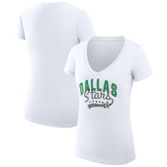 NHL Dallas Stars G-III 4Her by Carl Banks Women's Super-Slim Fit Lightweight Filigree Logo V-Neck T-Shirt – White