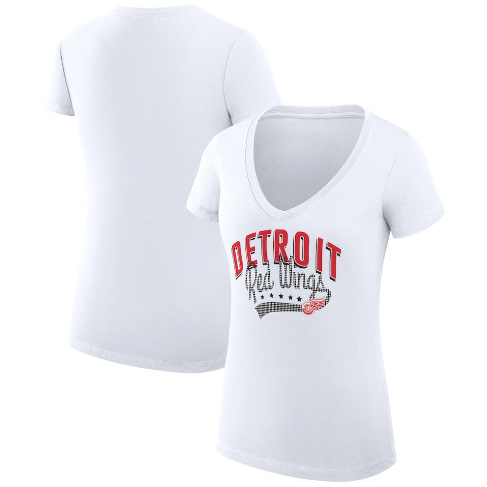 NHL Detroit Red Wings G-III 4Her by Carl Banks Women's Super-Slim Fit Lightweight Filigree Logo V-Neck T-Shirt – White