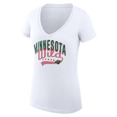 NHL Minnesota Wild G-III 4Her by Carl Banks Women's Super-Slim Fit Lightweight Filigree Logo V-Neck T-Shirt – White