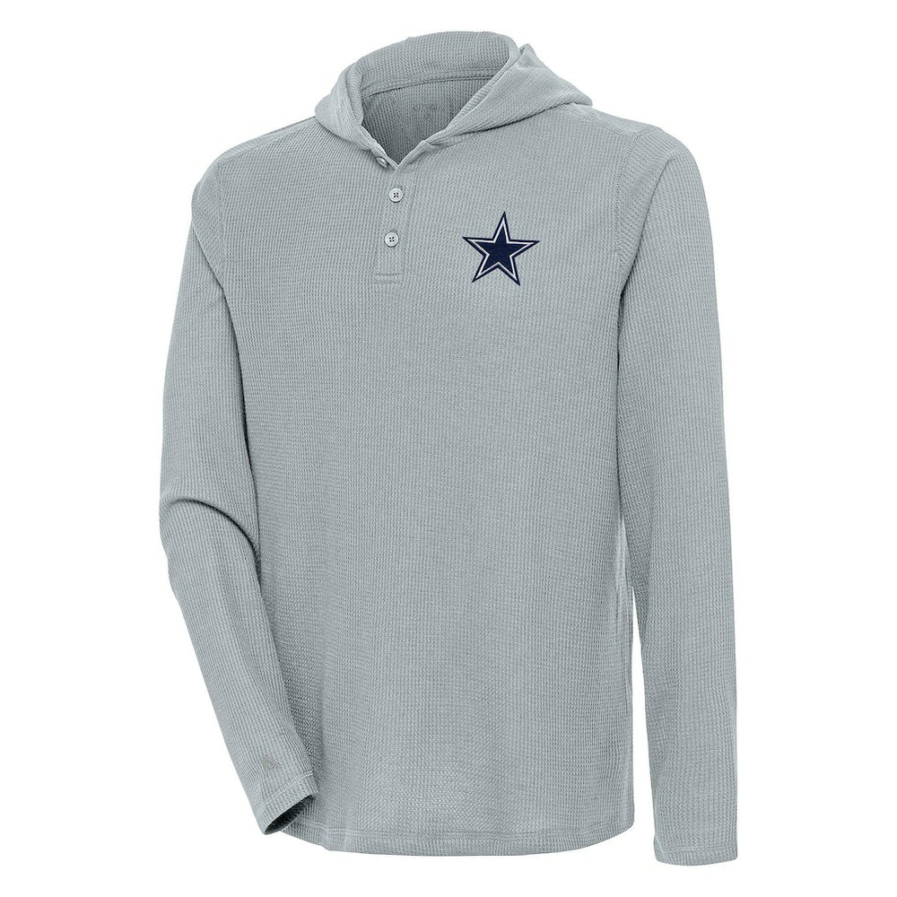 Antigua Strong Hold Long Sleeve Henley Hoodie T-Shirt - Dallas Cowboys