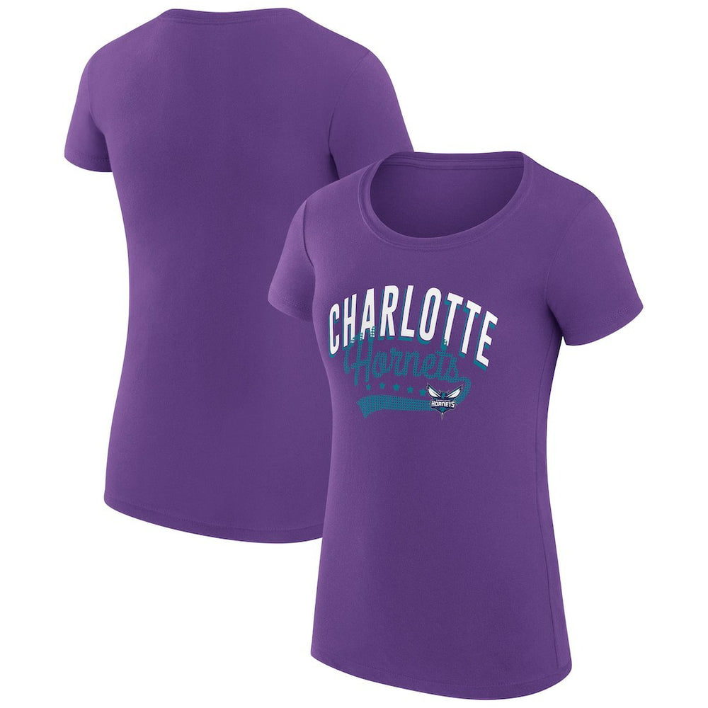 NBA Charlotte Hornets G-III 4Her by Carl Banks Women's Super-Slim Fit Lightweight Filigree Logo T-Shirt - Purple outlet