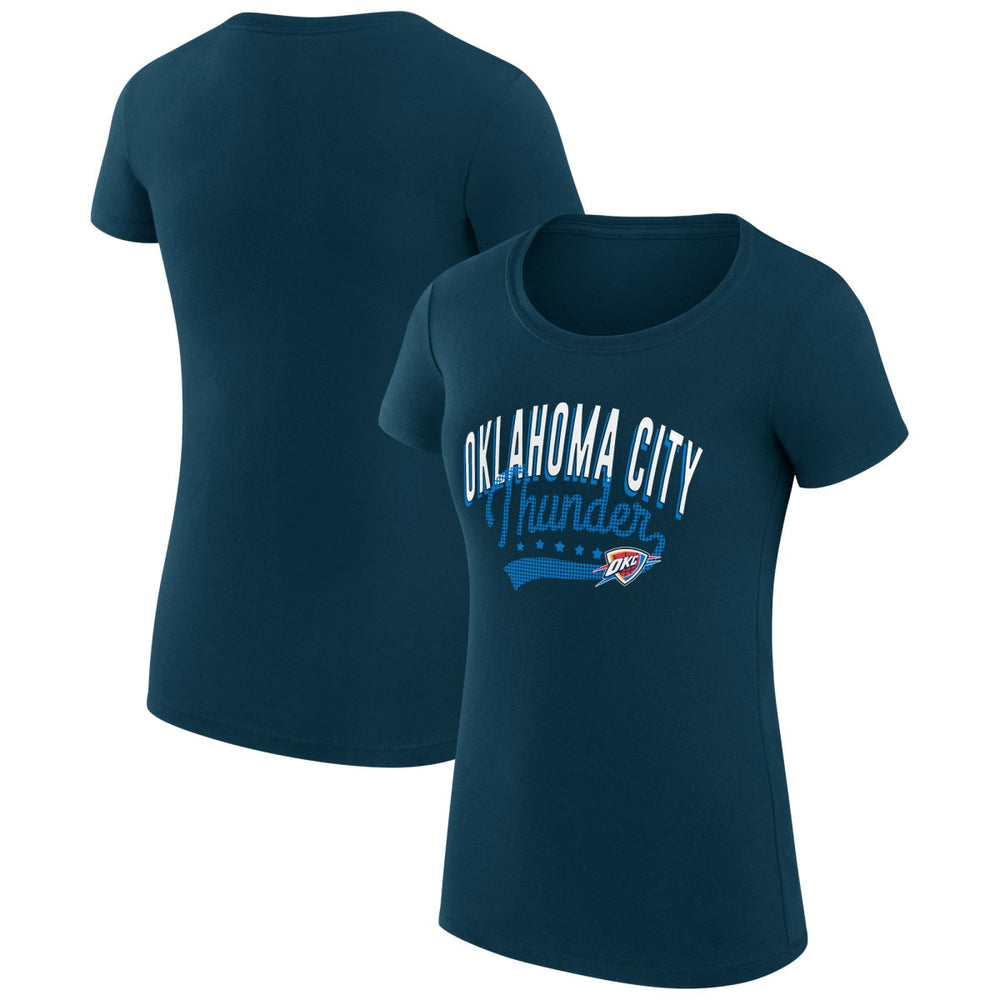 NBA Oklahoma City Thunder G-III 4Her by Carl Banks Women's Super-Slim Fit Lightweight Filigree Logo T-Shirt - Navy for sale