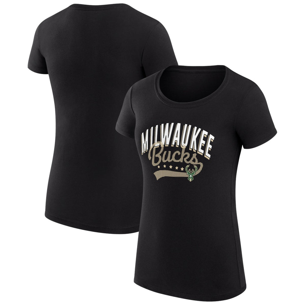 NBA Milwaukee Bucks G-III 4Her by Carl Banks Women's Super-Slim Fit Lightweight Filigree Logo T-Shirt - Black on sale