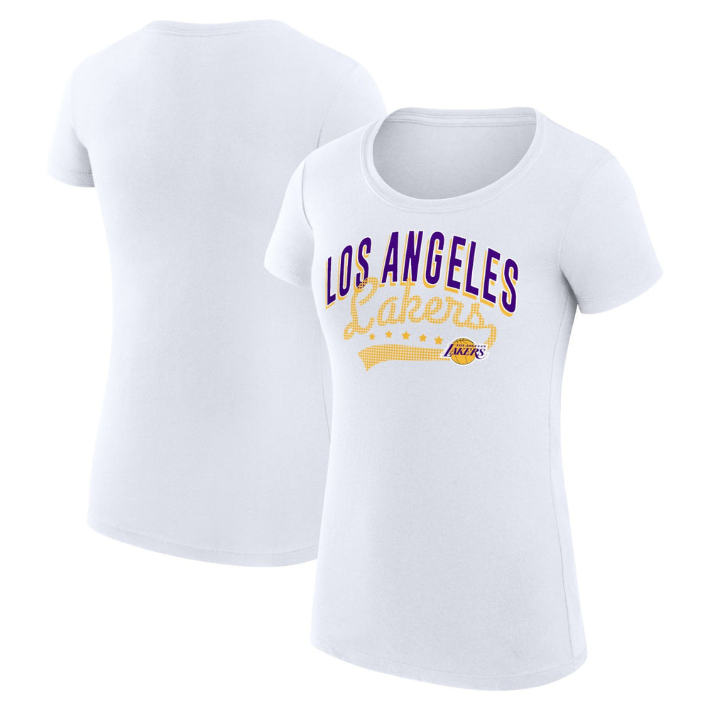 NBA Los Angeles Lakers G-III 4Her by Carl Banks Women's Super-Slim Fit Lightweight Filigree Logo T-Shirt - White discount
