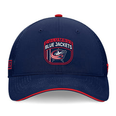 NHL Navy Columbus Blue Jackets Fanatics 2024 NHL Draft On Stage Trucker Adjustable Hat