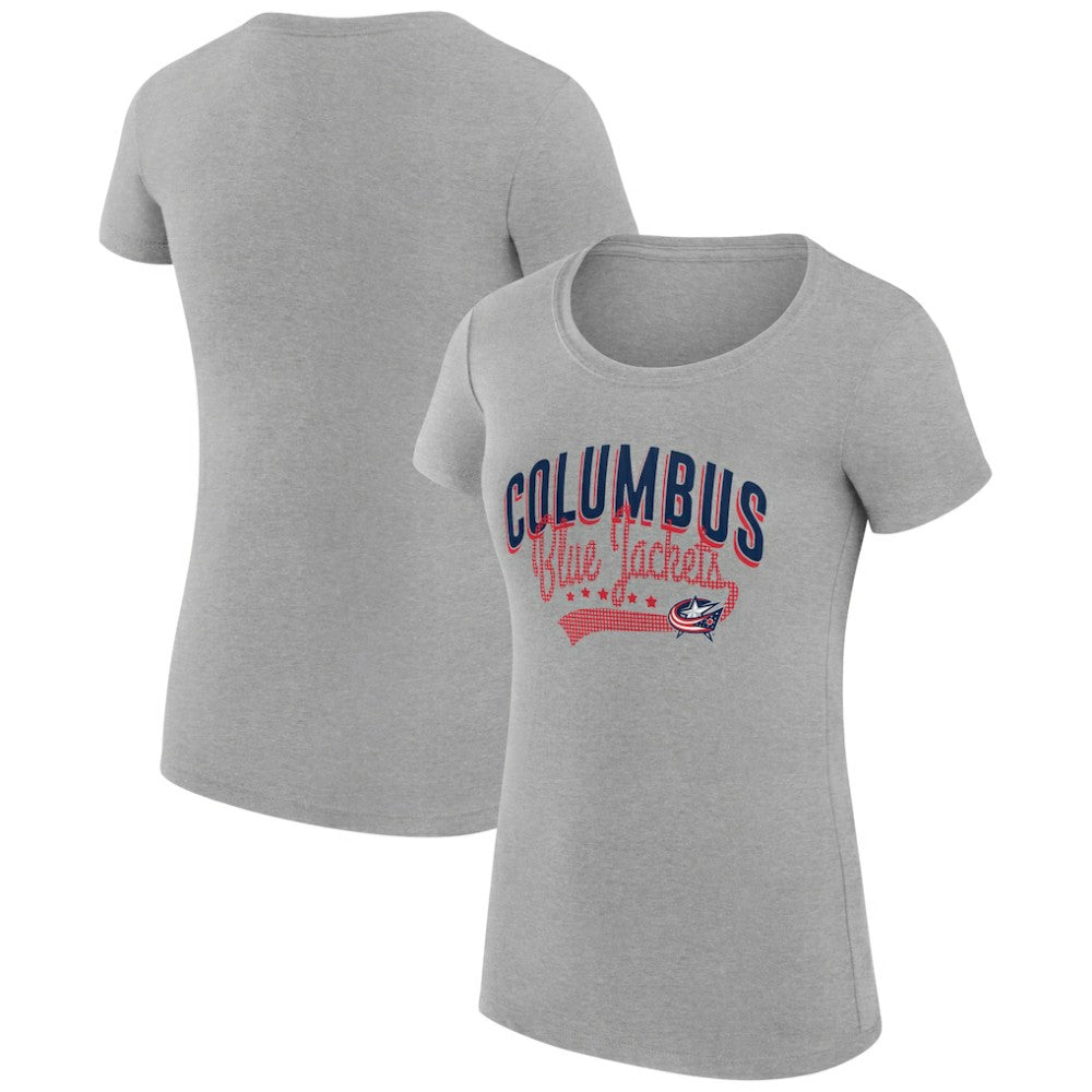 NHL Columbus Blue Jackets G-III 4Her by Carl Banks Women's Super-Slim Fit Lightweight Filigree Logo T-Shirt – Gray