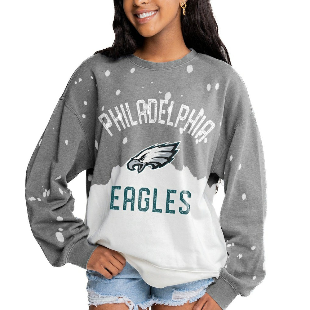 Gameday Couture Women's Oversized Coin Toss Faded French Terry Tri-Blend Pullover Sweatshirt - Philadelphia Eagles