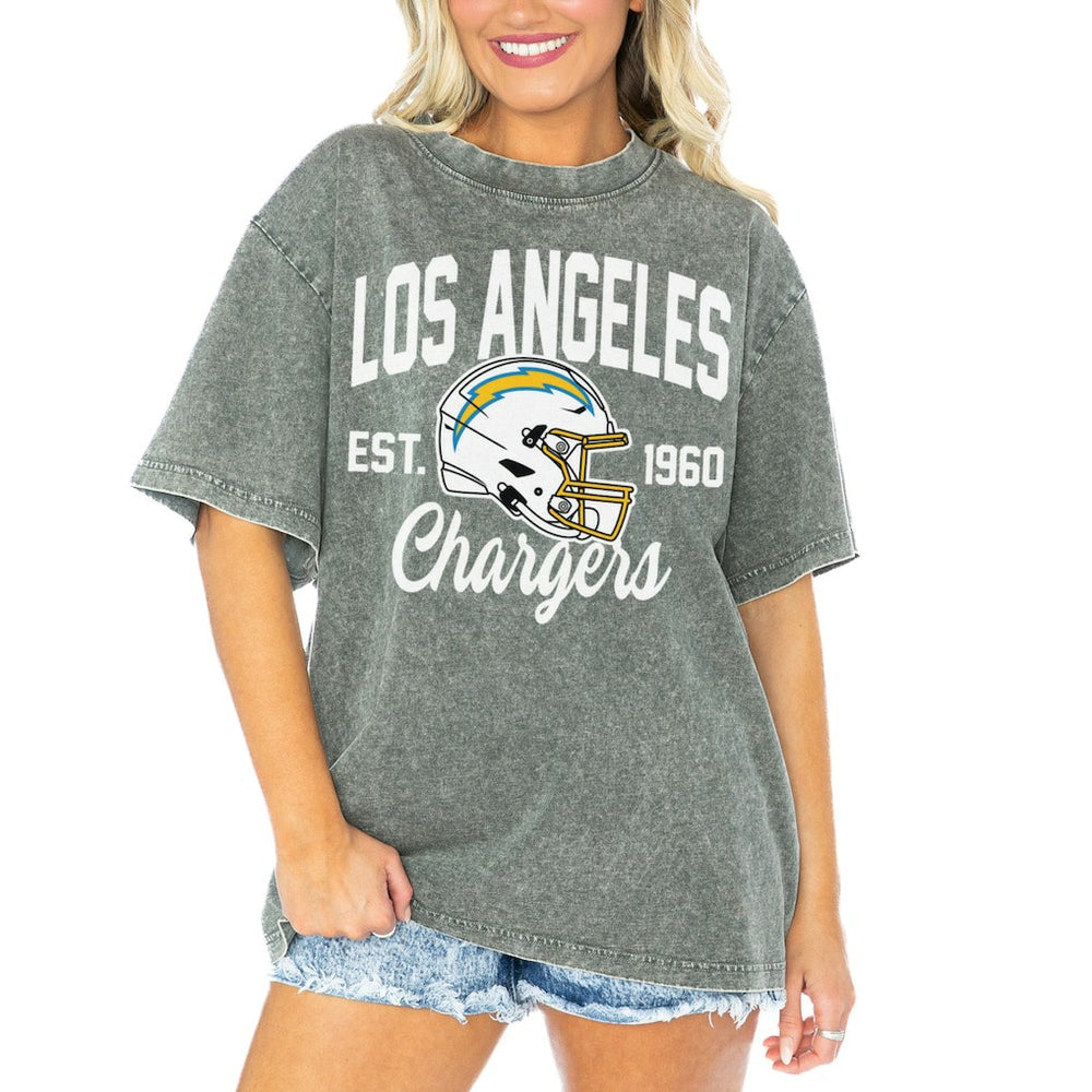 Gameday Couture Women's Tackle Titan Boyfriend Washed T-Shirt - Los Angeles Chargers
