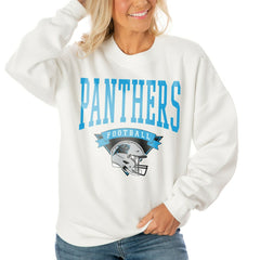 Gameday Couture Women's Oversized Yard Line Tri-Blend Pullover Sweatshirt - Carolina Panthers
