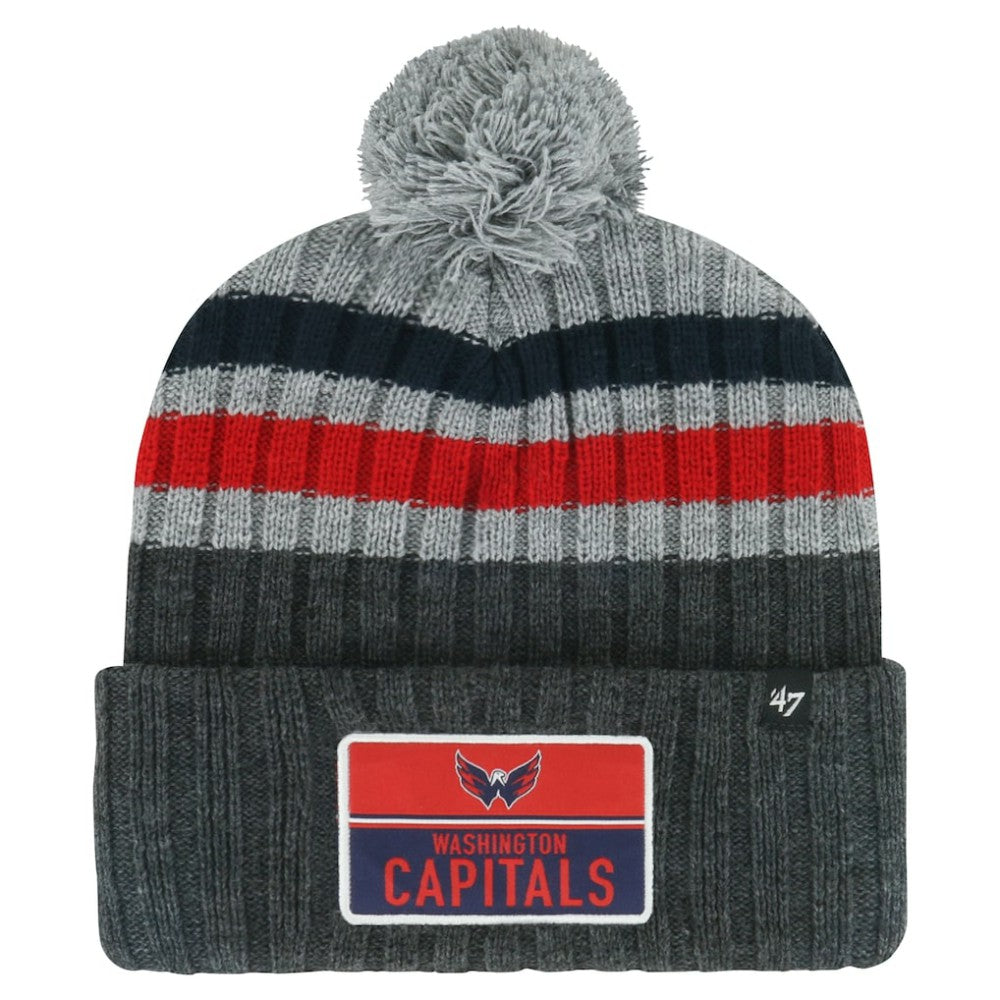 NHL Gray Washington Capitals '47 Stack Patch Cuffed Knit Hat with Pom