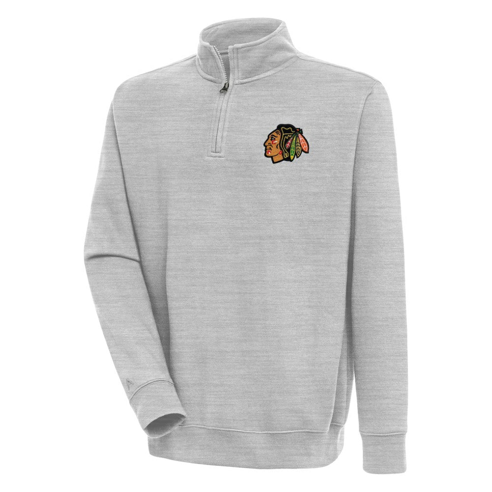 NHL Heather Gray Chicago Blackhawks Antigua Victory Quarter-Zip Pullover Top