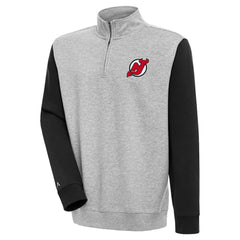 NHL Heather Gray/Black New Jersey Devils Antigua Victory Colorblock Quarter-Zip Pullover Top