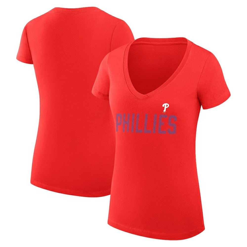 MLB Philadelphia Phillies G-III 4Her by Carl Banks Women's Super-Slim Fit Lightweight Dot Print V-Neck T-Shirt