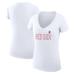 MLB Boston Red Sox G-III 4Her by Carl Banks Women's Super-Slim Fit Lightweight Dot Print V-Neck T-Shirt