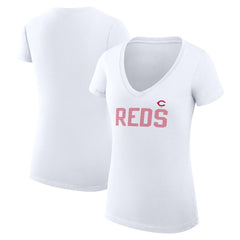 MLB Cincinnati Reds G-III 4Her by Carl Banks Women's Super-Slim Fit Lightweight Dot Print V-Neck T-Shirt