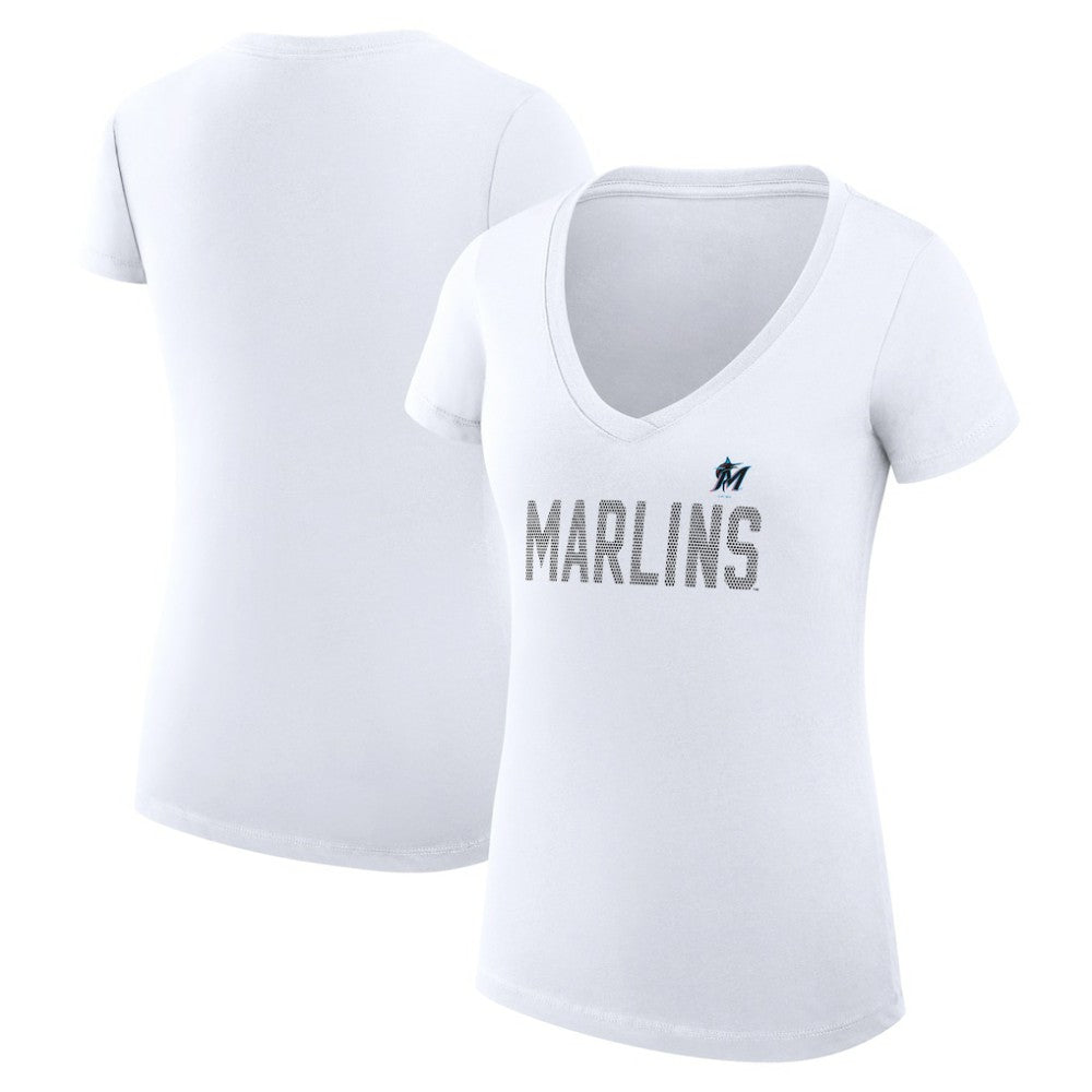 MLB Miami Marlins G-III 4Her by Carl Banks Women's Super-Slim Fit Lightweight Dot Print V-Neck T-Shirt
