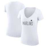 MLB Miami Marlins G-III 4Her by Carl Banks Women's Super-Slim Fit Lightweight Dot Print V-Neck T-Shirt