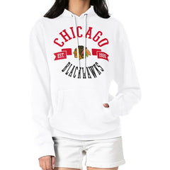 NHL White Chicago Blackhawks G-III 4Her by Carl Banks Women's City Graphic Fleece Pullover Hoodie