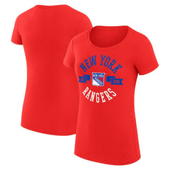 NHL Red New York Rangers G-III 4Her by Carl Banks Women's Super-Slim Fit Lightweight City Graphic Sport Crewneck T-Shirt