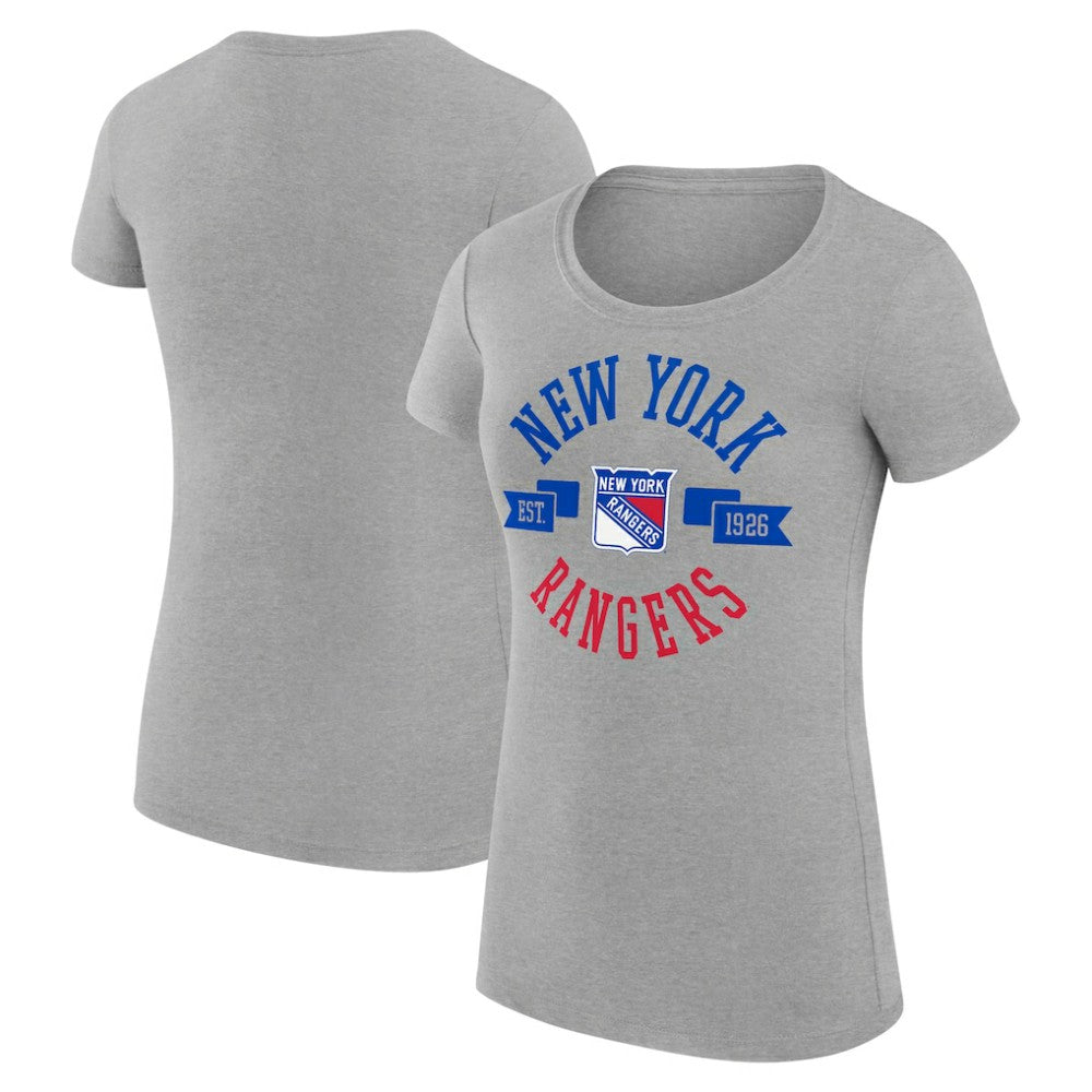 NHL Heather Gray New York Rangers G-III 4Her by Carl Banks Women's Super-Slim Fit Lightweight City Graphic Sport Crewneck T-Shirt