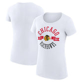 NHL White Chicago Blackhawks G-III 4Her by Carl Banks Women's Super-Slim Fit Lightweight City Graphic Sport Crewneck T-Shirt