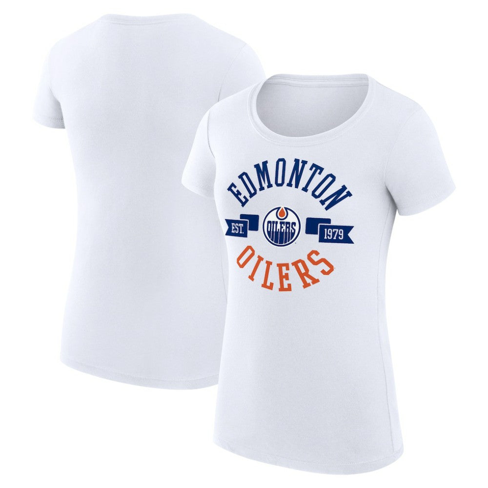 NHL White Edmonton Oilers G-III 4Her by Carl Banks Women's Super-Slim Fit Lightweight City Graphic Sport Crewneck T-Shirt