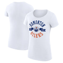 NHL White Edmonton Oilers G-III 4Her by Carl Banks Women's Super-Slim Fit Lightweight City Graphic Sport Crewneck T-Shirt