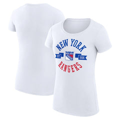 NHL White New York Rangers G-III 4Her by Carl Banks Women's Super-Slim Fit Lightweight City Graphic Sport Crewneck T-Shirt