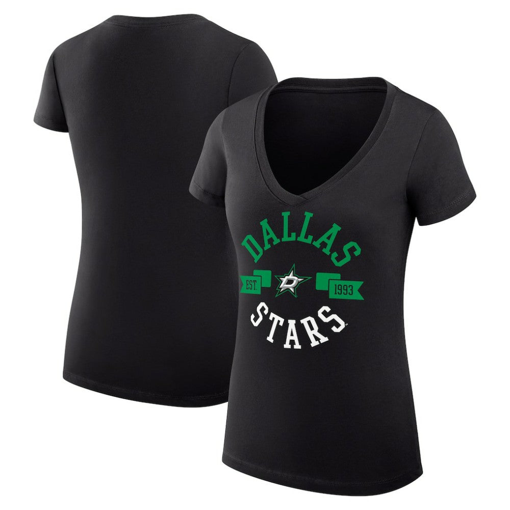 NHL Black Dallas Stars G-III 4Her by Carl Banks Women's Super-Slim Fit Lightweight City Graphic V-Neck T-Shirt