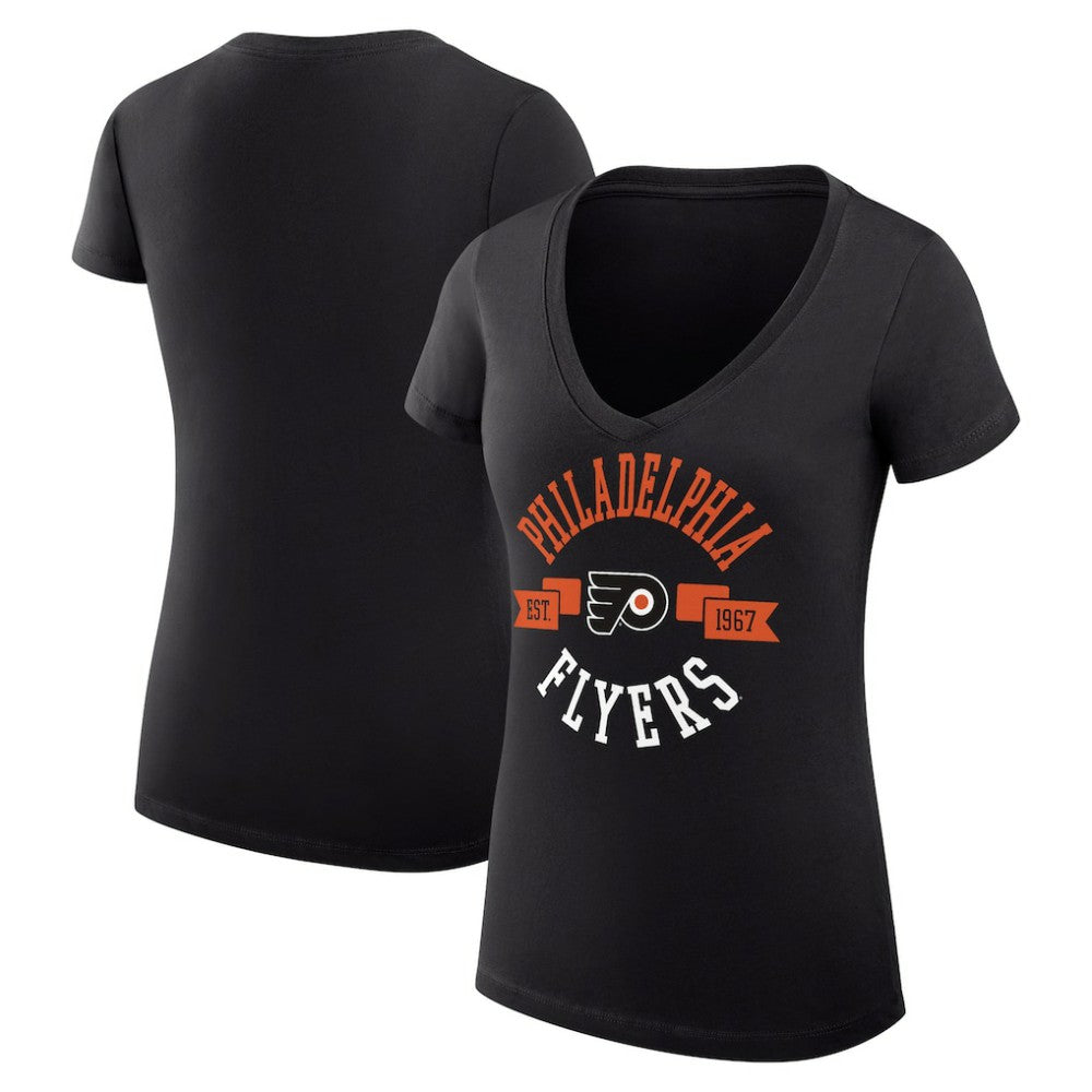 NHL Black Philadelphia Flyers G-III 4Her by Carl Banks Women's Super-Slim Fit Lightweight City Graphic V-Neck T-Shirt