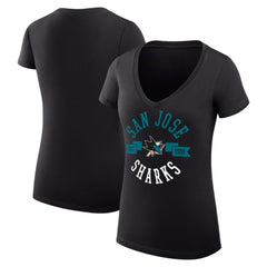 NHL Black San Jose Sharks G-III 4Her by Carl Banks Women's Super-Slim Fit Lightweight City Graphic V-Neck T-Shirt