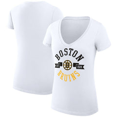 NHL White Boston Bruins G-III 4Her by Carl Banks Women's Super-Slim Fit Lightweight City Graphic V-Neck T-Shirt