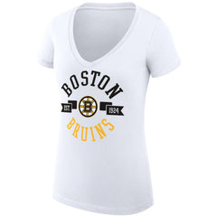 NHL White Boston Bruins G-III 4Her by Carl Banks Women's Super-Slim Fit Lightweight City Graphic V-Neck T-Shirt