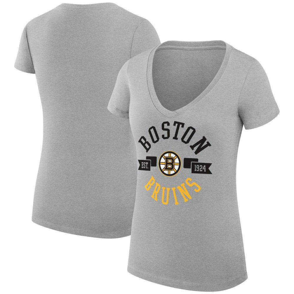NHL Heather Gray Boston Bruins G-III 4Her by Carl Banks Women's Super-Slim Fit Lightweight City Graphic V-Neck T-Shirt