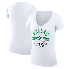 NHL White Dallas Stars G-III 4Her by Carl Banks Women's Super-Slim Fit Lightweight City Graphic V-Neck T-Shirt