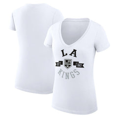 NHL White Los Angeles Kings G-III 4Her by Carl Banks Women's Super-Slim Fit Lightweight City Graphic V-Neck T-Shirt
