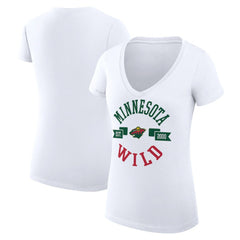 NHL White Minnesota Wild G-III 4Her by Carl Banks Women's Super-Slim Fit Lightweight City Graphic V-Neck T-Shirt
