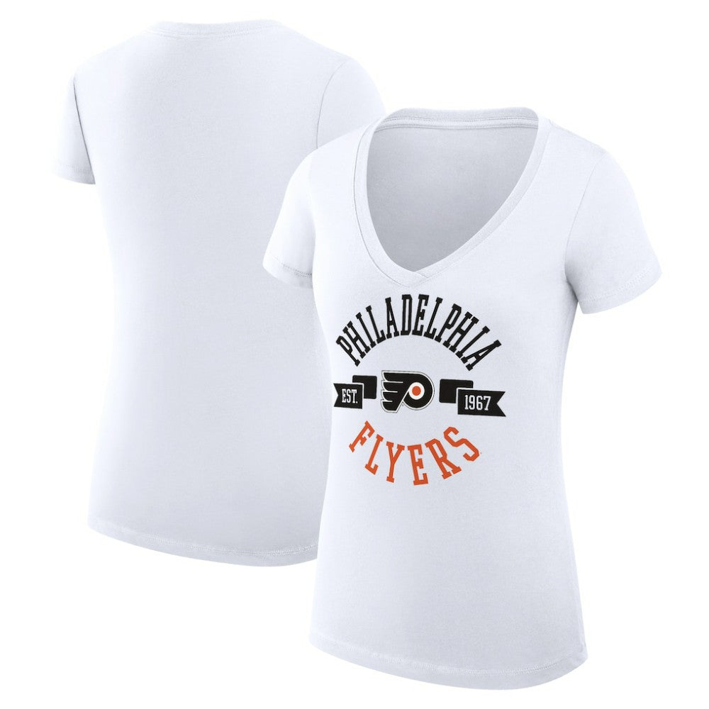 NHL White Philadelphia Flyers G-III 4Her by Carl Banks Women's Super-Slim Fit Lightweight City Graphic V-Neck T-Shirt