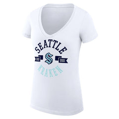NHL White Seattle Kraken G-III 4Her by Carl Banks Women's Super-Slim Fit Lightweight City Graphic V-Neck T-Shirt