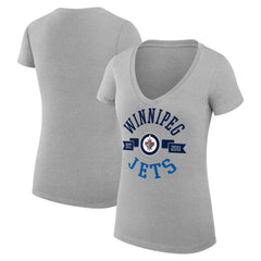 NHL Heather Gray Winnipeg Jets G-III 4Her by Carl Banks Women's Super-Slim Fit Lightweight City Graphic V-Neck T-Shirt