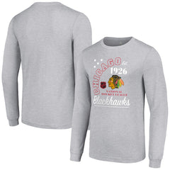 NHL Heather Gray Chicago Blackhawks Starter Arch City Theme Graphic Long Sleeve T-Shirt