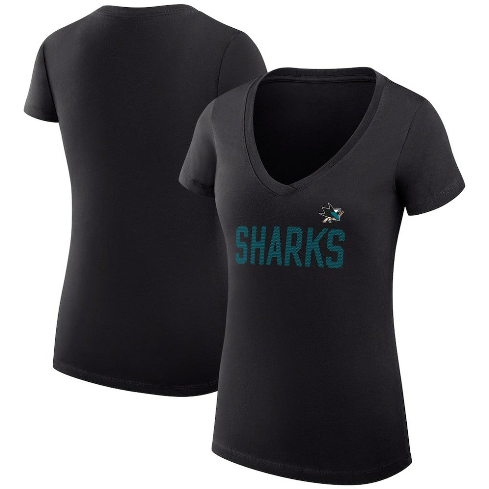 NHL Black San Jose Sharks G-III 4Her by Carl Banks Women's Super-Slim Fit Lightweight Dot Print Team V-Neck T-Shirt