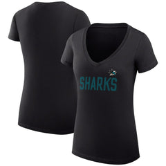 NHL Black San Jose Sharks G-III 4Her by Carl Banks Women's Super-Slim Fit Lightweight Dot Print Team V-Neck T-Shirt