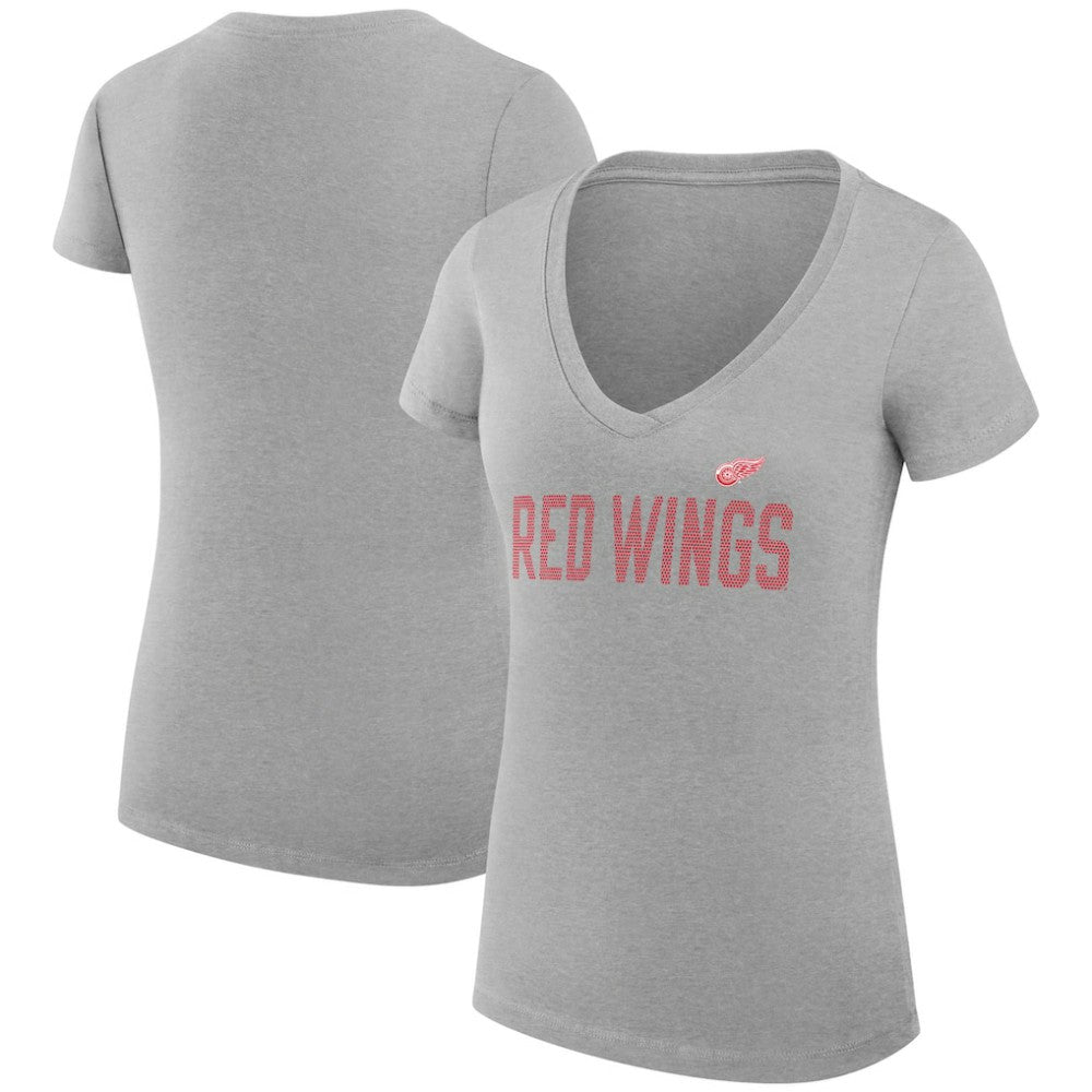 NHL Heather Gray Detroit Red Wings G-III 4Her by Carl Banks Women's Super-Slim Fit Lightweight Dot Print Team V-Neck T-Shirt