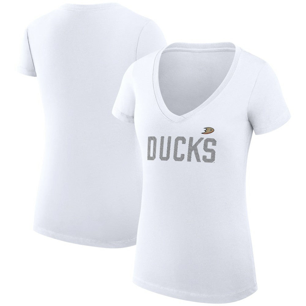 NHL White Anaheim Ducks G-III 4Her by Carl Banks Women's Super-Slim Fit Lightweight Dot Print Team V-Neck T-Shirt